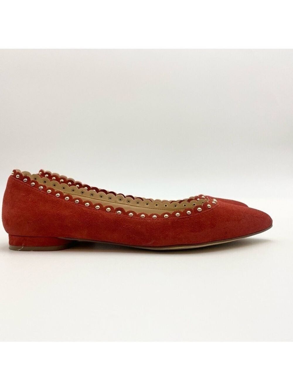 Nine West Red Suede Leather Flats Studded Sz 5